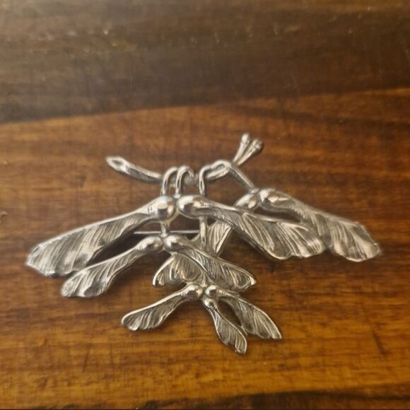 VTG LG ARTISAN PEWTER SYCAMORE SEED ART NOUVEAU BROOCH 1 3/4"X2 3/4" - Picture 7 of 14